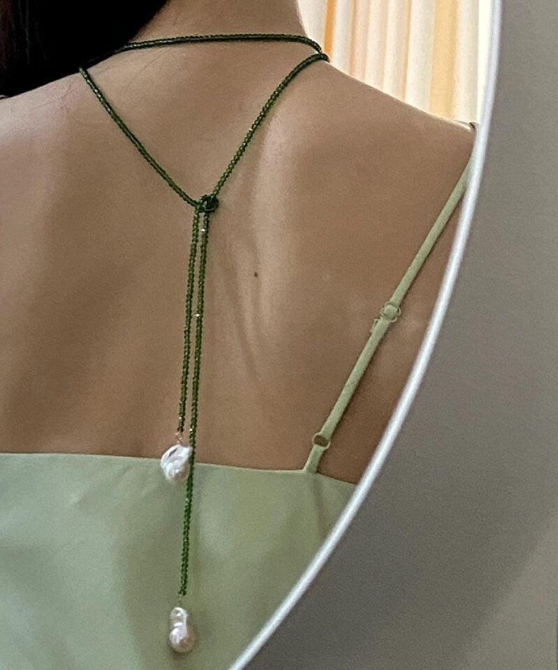 Green Alloy Pearl Beading Pendant Necklace