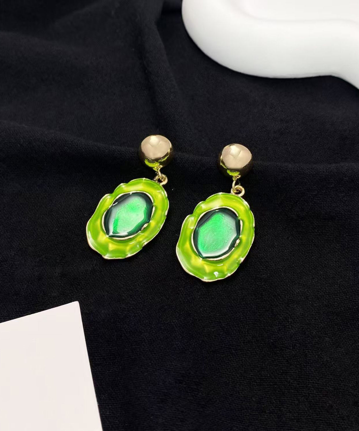 Green Sterling Silver Alloy Pearl Drop Earrings