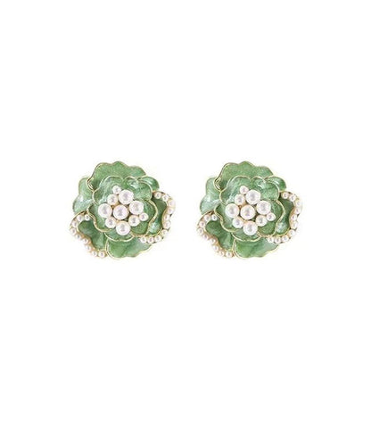 Green Sterling Silver Copper Pearl Stud Earrings Tw1030