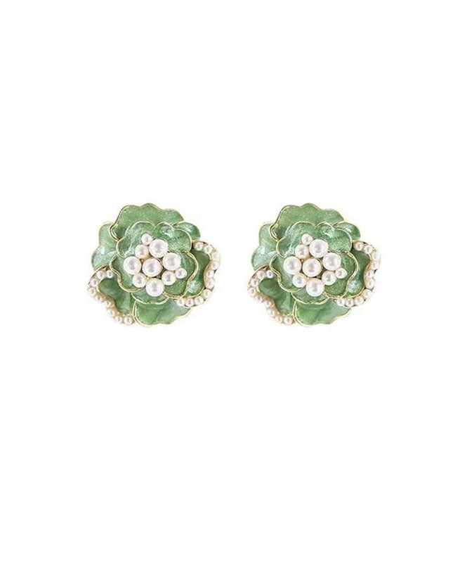 Green Sterling Silver Copper Pearl Stud Earrings Tw1030