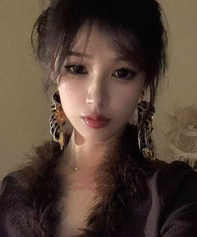 Leopard Copper Cloth Sequins Tassel Drop Earrings