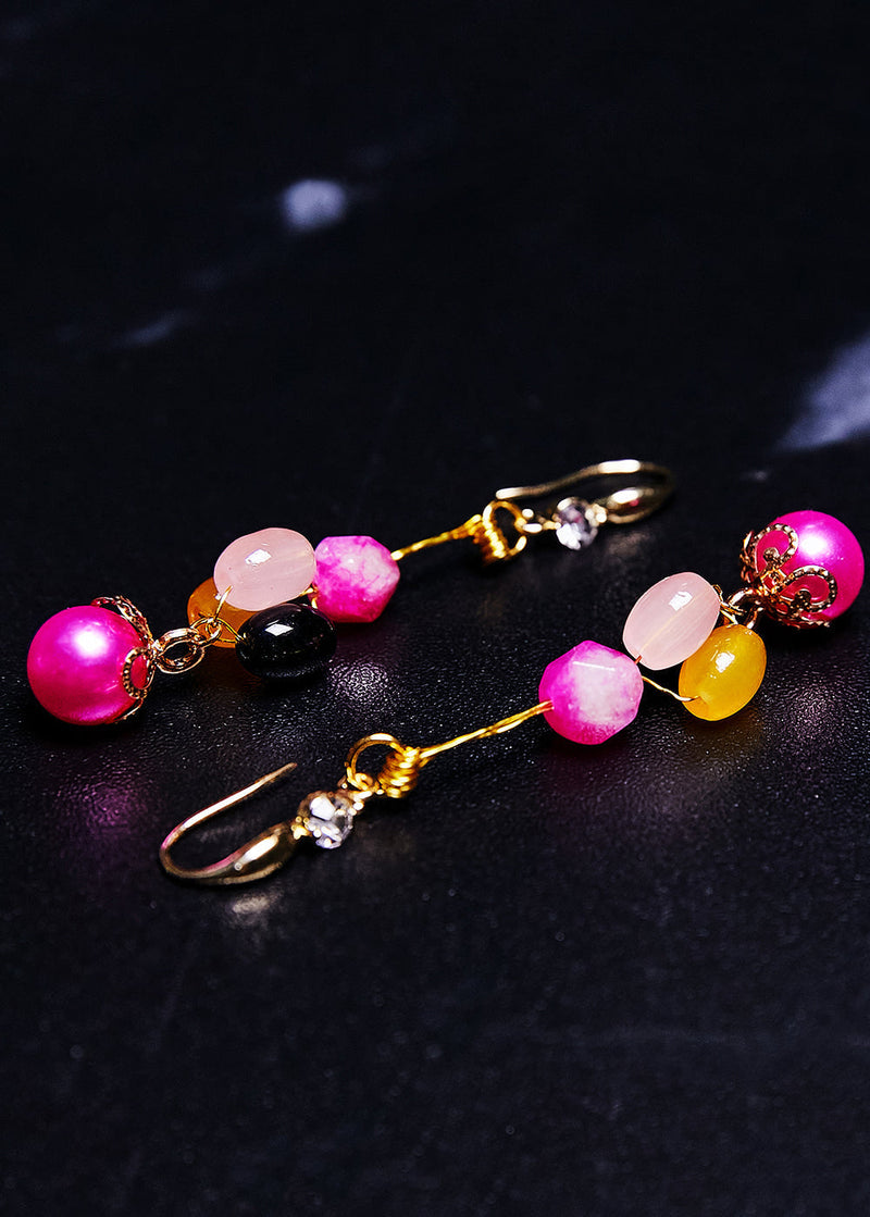 Multicolour Jade and Pearl Drop Earrings