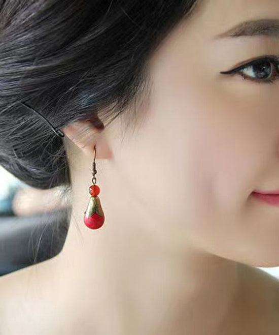 Red Turquoise Patchwork Copper Drop Earrings