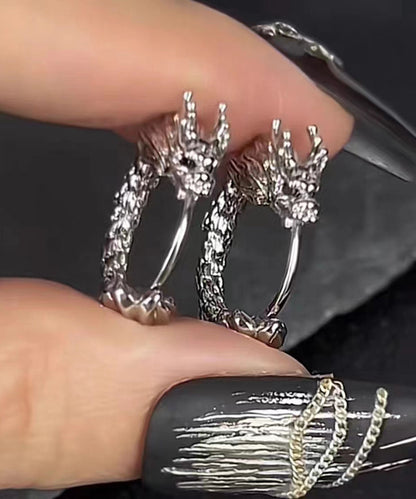 Silk Sterling Silver Dragon Shaped Circle Hoop Earrings