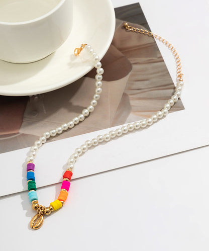 White Alloy Pearl Beading Shell Gratuated Bead Necklace