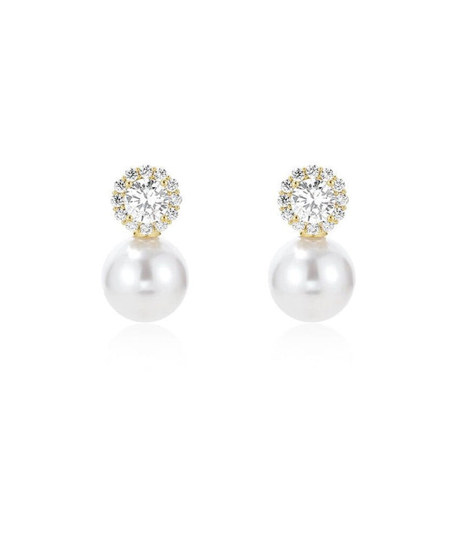 White Alloy Zircon Pearl Stud Earrings
