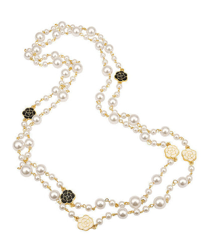 White Sterling Silver Alloy Pearl Camellia Gratuated Bead Necklace Po010