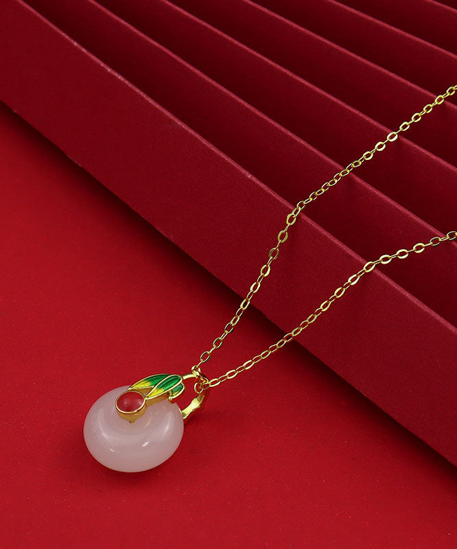 White Sterling Silver Enamel Jade Pendant Necklace Tw1021
