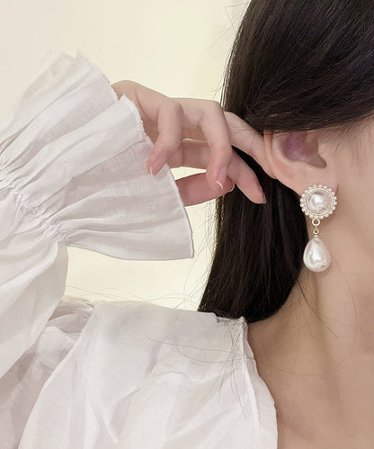 White Sterling Silver Pearl Water Drop Drop Earrings