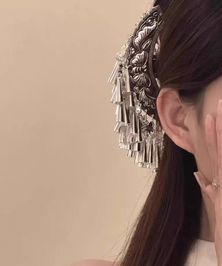 Boutique Silk Alloy Crescent Moon U-shaped Tassel Hairpin