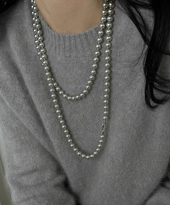 Brief Grey Pearl Tassel Pendant Necklace Zz081