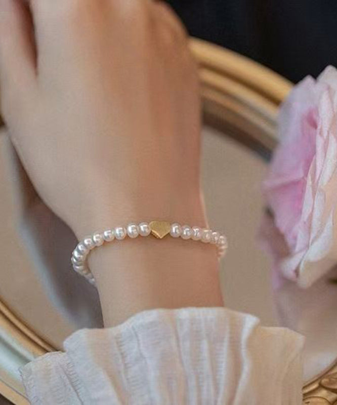 Brief White Copper Alloy Love Pearl Chain Bracelet