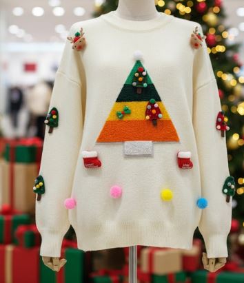 Women's Christmas Sweater with 3D Elements and Festive Appliqués