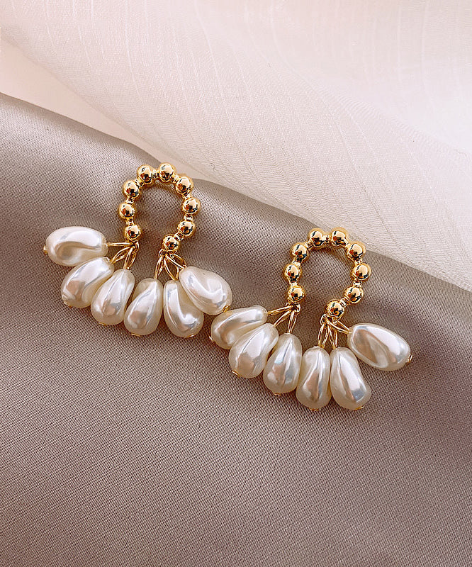 Champagne Alloy Pearl Hoop Earrings Ly1808