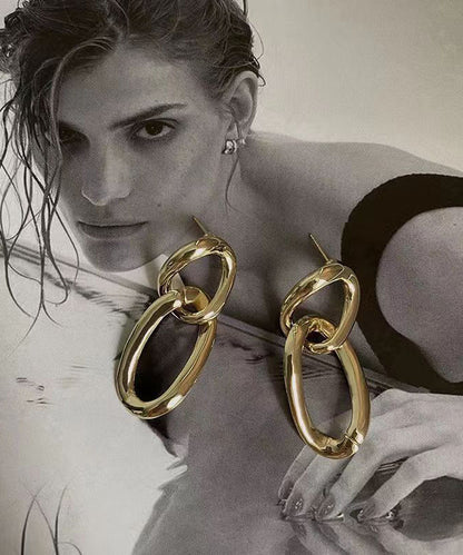 Gold Metal Fried Dough Twist Hoop Earrings