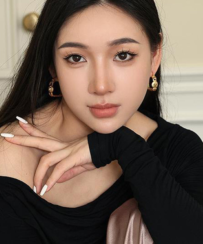 Gold Metal Relief Portrait Hollow Out Hoop Earrings