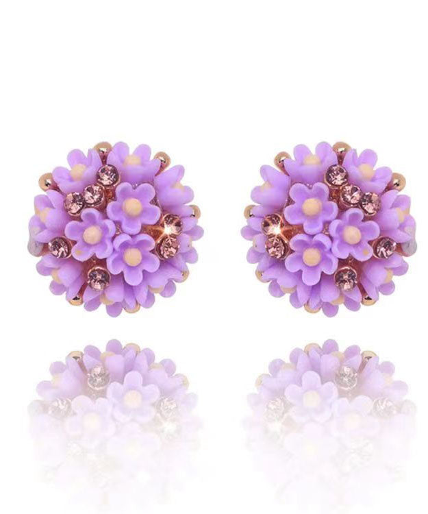 Purple Silver Resin Stud Earrings