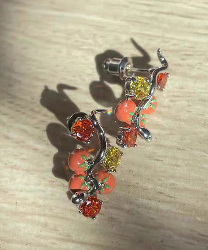 Red Copper Overgild Zircon Dripping Glaze Tomato Stud Earrings