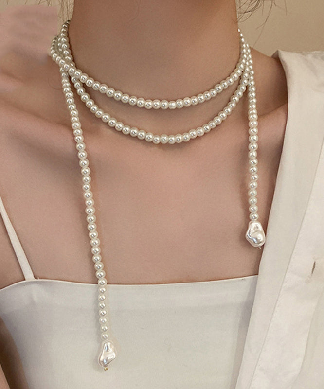 White Alloy Pearl Beading Gratuated Bead Necklace Yd012