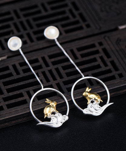 Yellow Sterling Silver Xiangyun Rabbit Drop Earrings