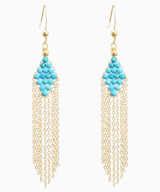 14k Gold Turquoise Tassel Drop Earrings