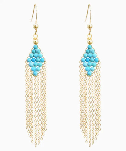 14k Gold Turquoise Tassel Drop Earrings