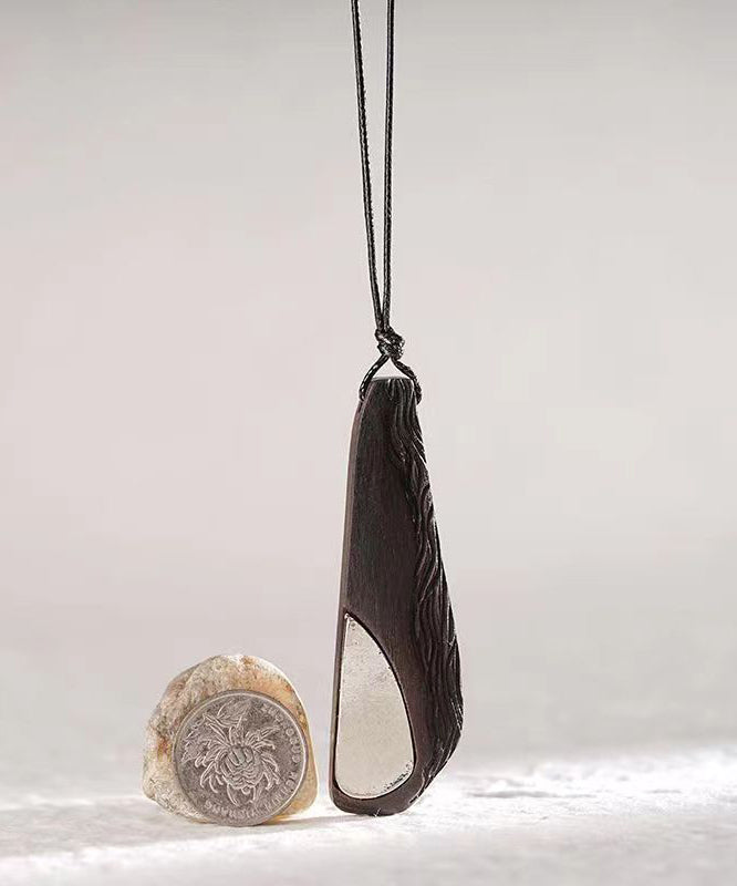 Black Asymmetricar Ebony Sweater Pendant Necklace
