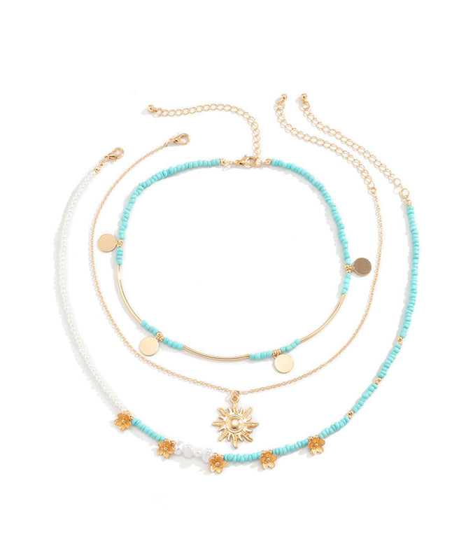 Blue Alloy Rice Ball Detachable Pendant Necklace