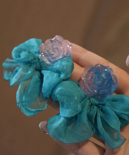 Patchwork Hoop Blue Bow Resin Chiffon Earrings