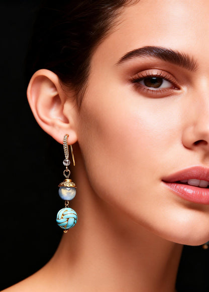 Blue Sphericity Metal National Style Drop Earrings