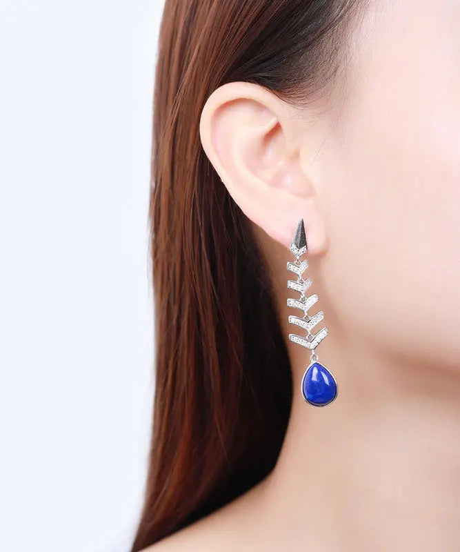 Sterling Silver Inlaid Gem Stone Zircon Drop Earrings