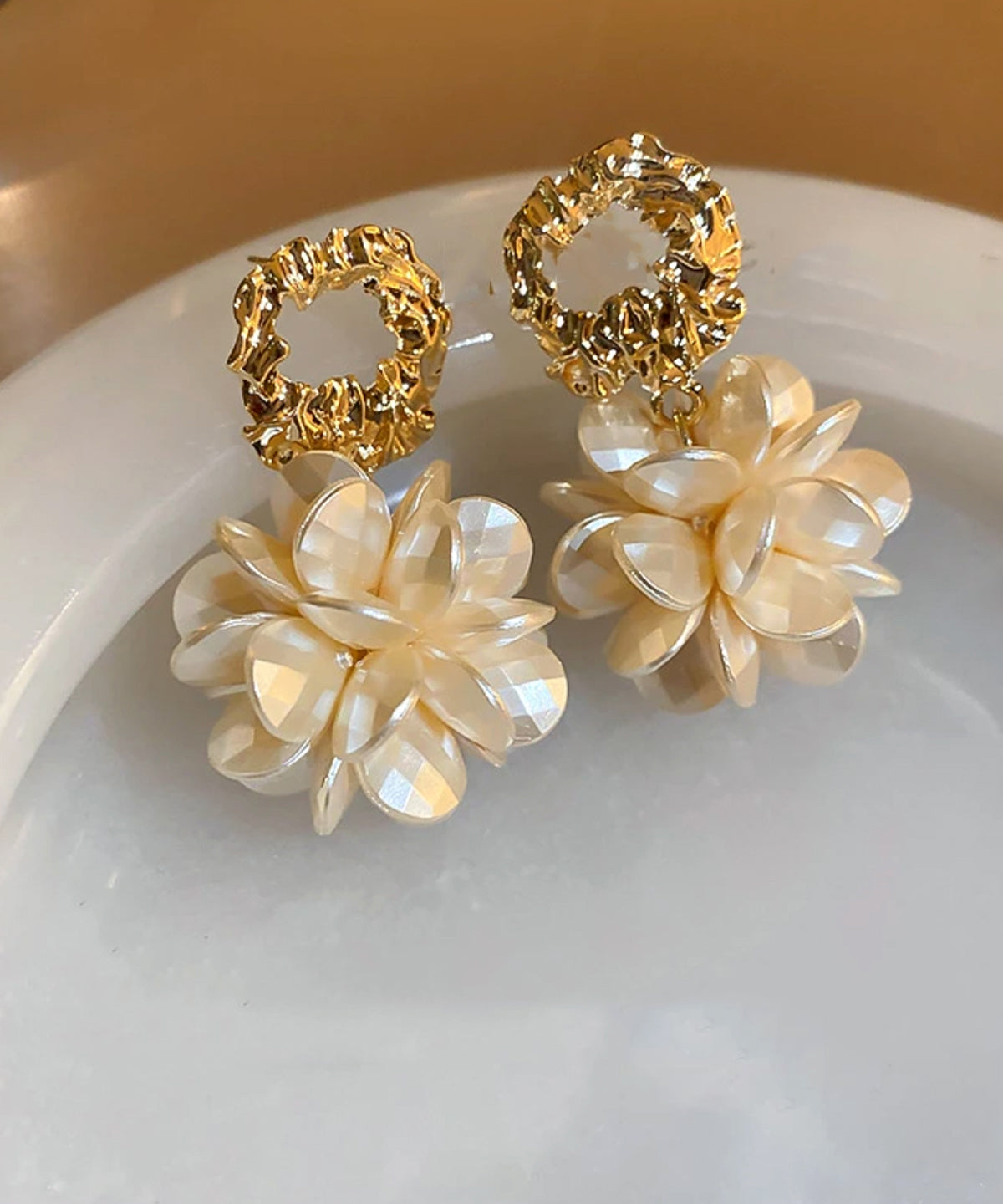 Gold Copper Alloy Resin Drop Earrings