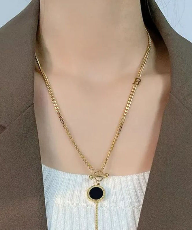 Gold Copper Graphic Chain Linked Tassel Lariat Necklace Wq019