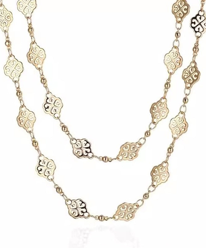Gold Copper Overgild Hollow Out Sweater Lariat Necklace