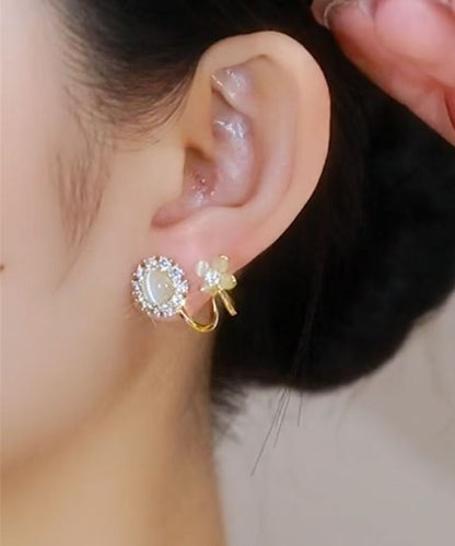 Gold Copper Overgild Zircon Cat's Eye Stone Hoop Earrings