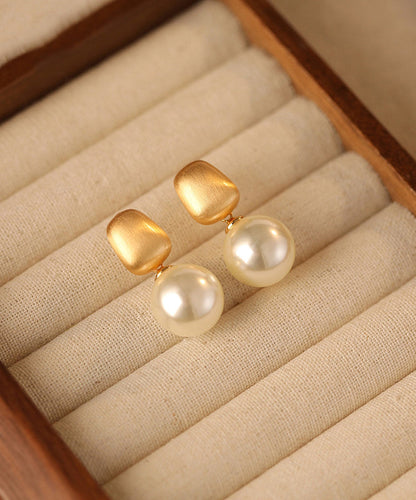 Gold Metal Alloy Pearl Drop Earrings