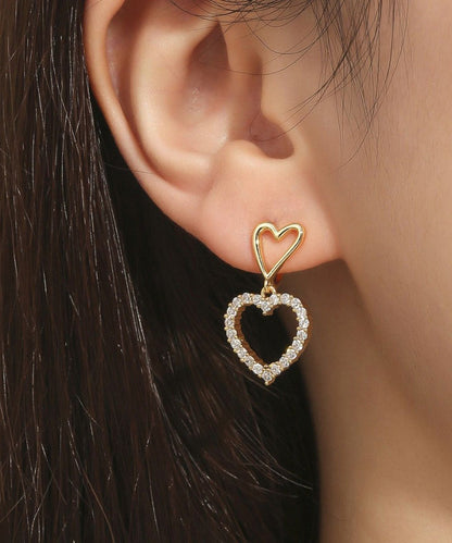 Gold Sterling Silver Overgild Zircon Hollow Out Love Drop Earrings