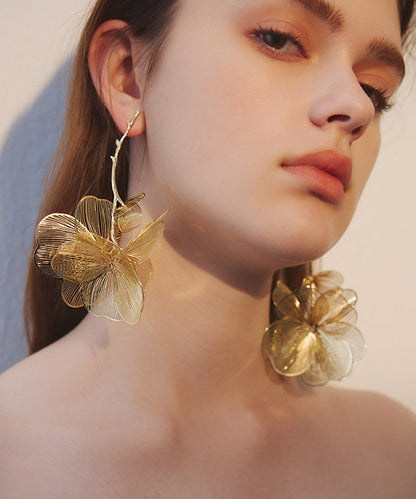 Golden Large Flower Metal Drop Earrings