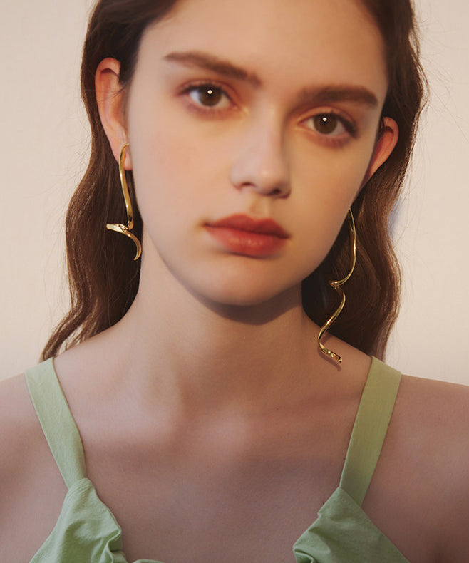 Golden Low High Design Bend Design Metal Drop Earrings