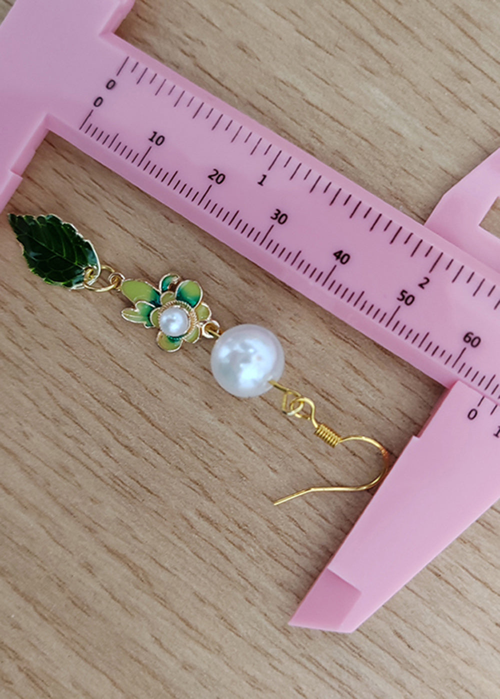 Green Leaf Metal Fine Pearl Drop Earrings