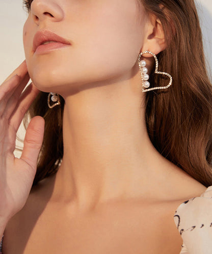 Love Pearl Zircon Metal Stud Earrings