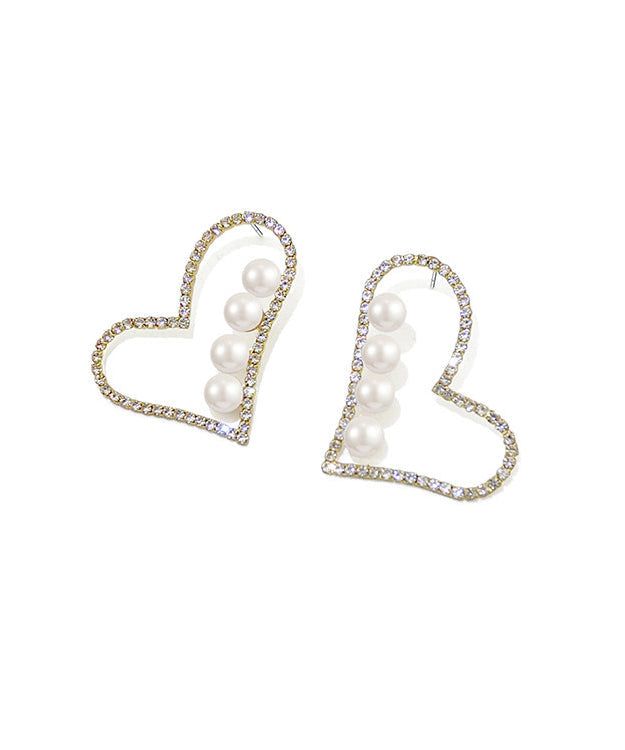 Love Pearl Zircon Metal Stud Earrings