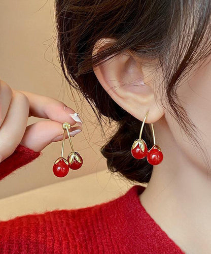 Red Copper Overgild Cherry Drop Earrings
