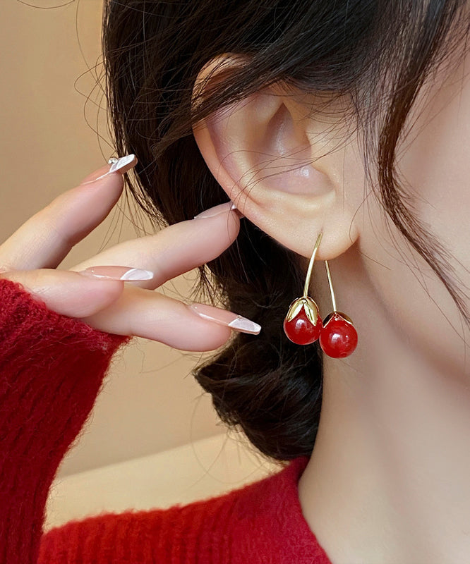 Red Copper Overgild Cherry Drop Earrings