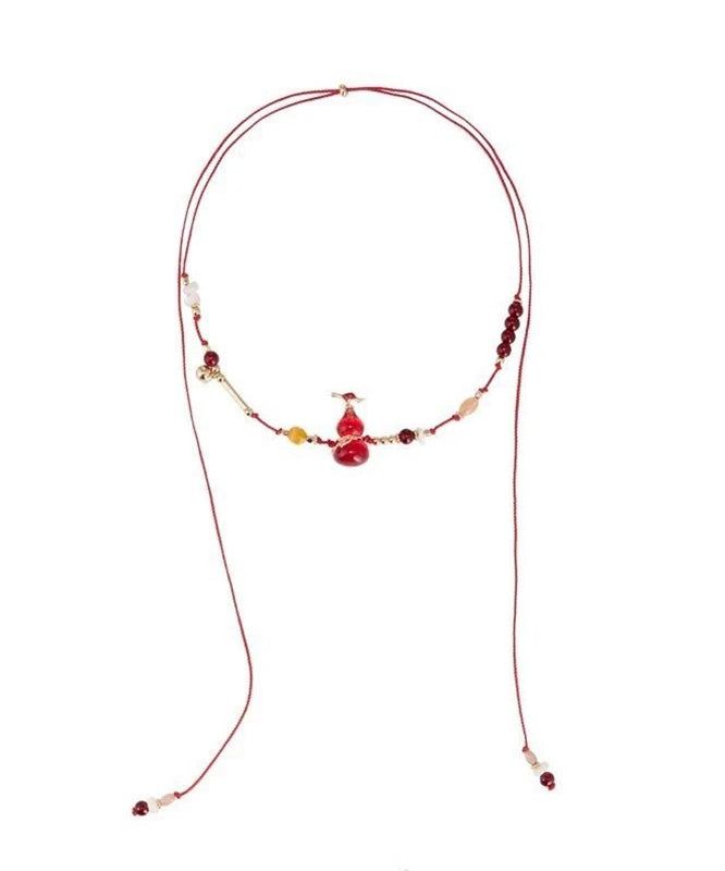 Red String Reinforced Glass Calabash Pendant Necklace