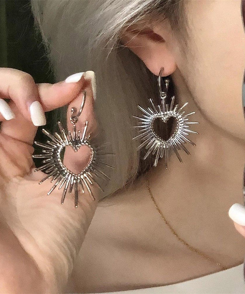 Silk Alloy Hollow Out Love Hoop Earrings