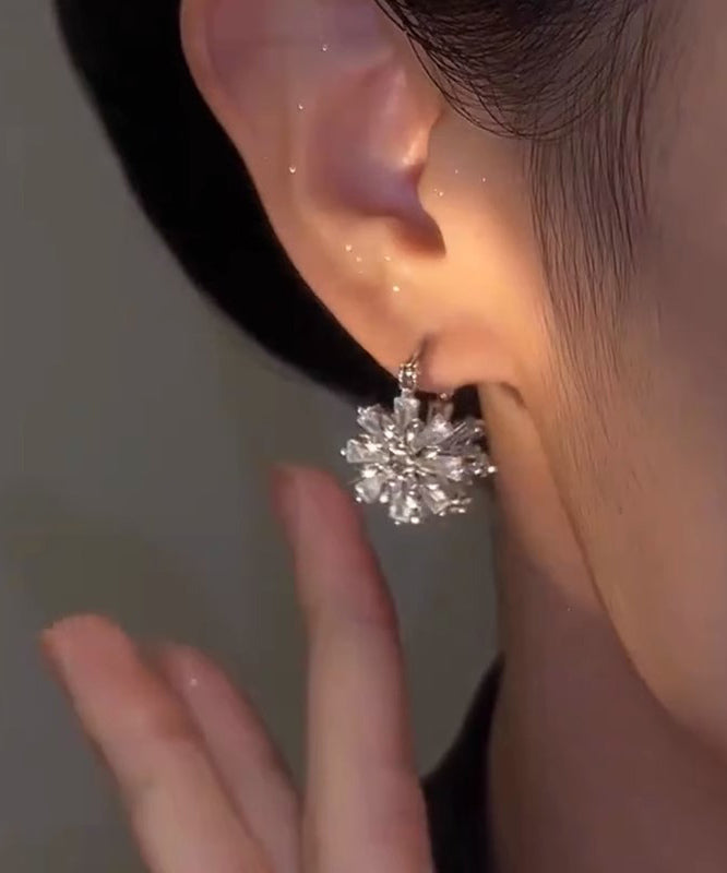 Silk Copper Zircon Snowflake Hoop Earrings