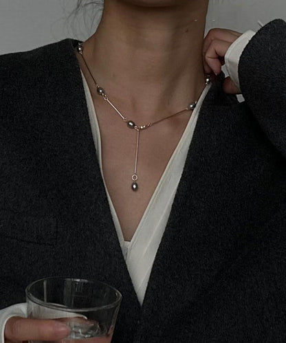 Silk Stainless Steel Pearl Lariat Necklace Qj015