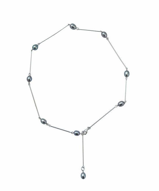 Silk Stainless Steel Pearl Lariat Necklace