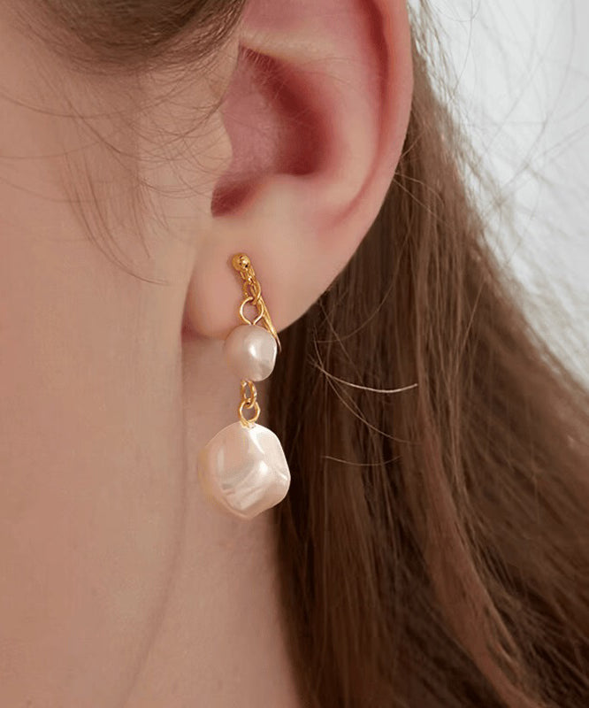 Sterling Silver Overgild Pearl Kitten Asymmetrical Drop Earrings